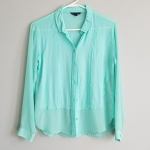 American Eagle Outfitters Mint Green Sheer Button Down Top